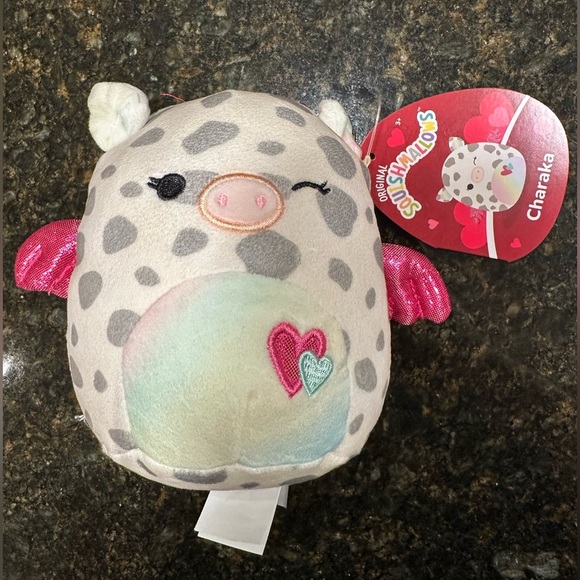 Nwt 🐽 5" Charaka Squishmallow Wink Flying Pig Valentine Hearts Metallic Wings - Picture 5 of 5